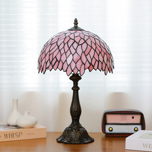 Hiện Đại Phong Cách Châu Âu Tiffany Đèn W12 H19 Inch Màu Hồng Wisteria Kính Màu Dome Đơn Giản Sắt E26 Bàn Điện Đèn Cho Cạnh Giường Ngủ - Product Image 2