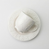 Tasse à café en céramique blanche de 220 ml avec soucoupe, motif floral en relief, écologique, prix de gros