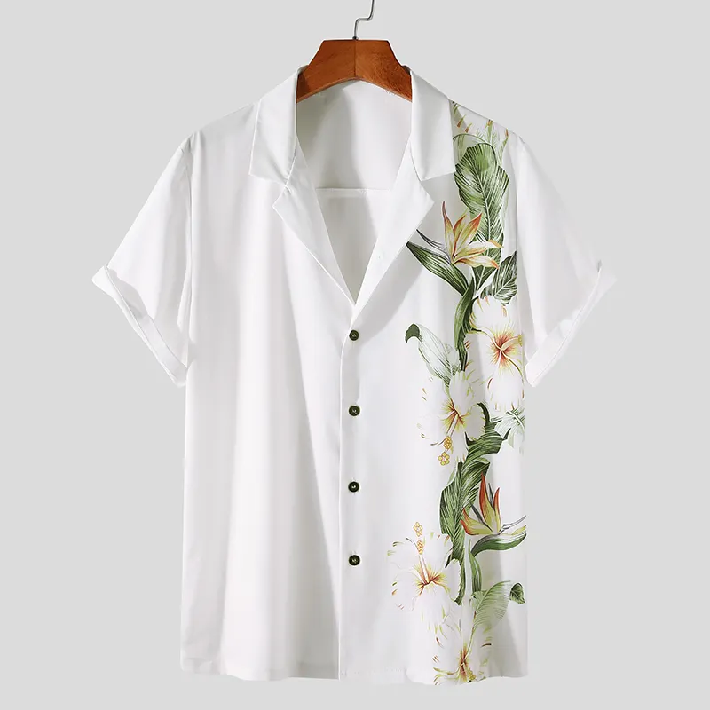 Summer Men Casual Shirt Flower Printed Short Sleeve Button Up Shirts High Quality for Men