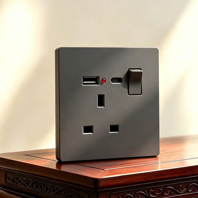 A6 B1 13A Type C USB Port British Standard Wall Power Outlet UK Wall Socket With Switch Indicator Light for Home Hotel