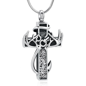Großhandel Edelstahl Öffenbare Geweih-Kreuz-Urnen-Halskette - Vintage Einäscherungs-Andenken für Männer und Frauen - Product Image 3