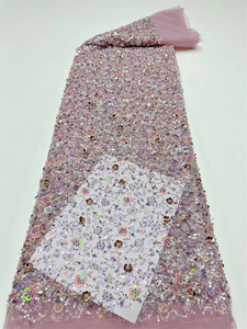 Tissu de gaze à paillettes avec broderie perlée Robe de performance tricotée pour les filles pour le mariage ou le tissu de robe de pain grillé - Product Image 4