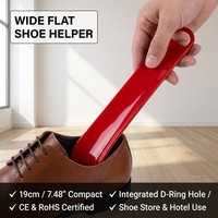 Chausse-pied plat en plastique PP personnalisé de 19 cm (7,5 pouces) de large, avec trou en D intégré, fin (0,25 cm), pour magasin de chaussures, hôtel, cadeau, logo OEM disponible