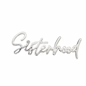 Trendy Cursive Letter Design Sorority Ladies Paraphernalia Pin Simulated Diamond Inlaid Silver Sisterhood Brooch