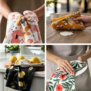 Serviettes de cuisine en microfibre à motif gaufré, haute qualité, multi-usages, pour la vaisselle et le thé, avec option de logo personnalisé - Product Image 4