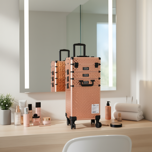 Vncop Aluminum Cosmetic <b>Case</b> Rose Gold 4-<b>in</b>-1 Interchangeable Rolling <b>Makeup</b> Bag Large Modern Style - Product Image 2