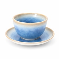 Service de table en grès réactif bleu nordique personnalisé avec assiettes, bols et tasses à dégradé moucheté
