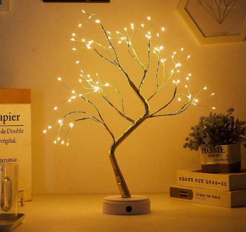 Lámpara de árbol de 108 luces (rama dorada, luz cálida)