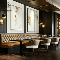 Ensemble de mobilier de restaurant Ron Group : banquette en cuir courbée en demi-cercle en bois, table et chaises