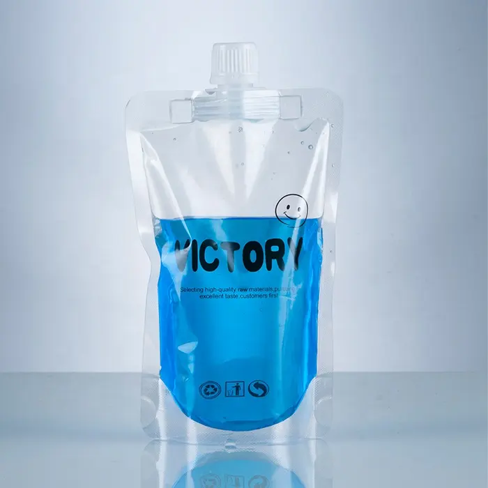 Saco transparente de plástico para beber água, saco transparente de suco de fruta, cerveja, produto comestível personalizado