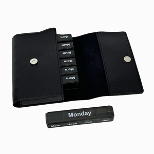 Wholesale Premium Factory-Produced <b>Black</b> Medicine <b>Storage</b> <b>Box</b> 28 Compartments Portable Moisture-Proof Pill Organizer PP Leather - Product Image 5