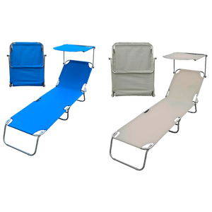 Sdraio Pieghevole da Spiaggia con Parasole 187x55x24 cm - Blu - Product Image 1