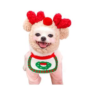 Factory Direct Sales Super süße Hunde und Katzen Kleidung Weihnachten Rentier bedruckte Lätzchen und Hut zubehör aus Polyester - Product Image 5