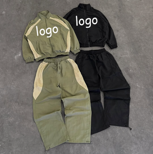 Ensembles pour hommes Veste à col rabattu avec fermeture éclair et couleur contrastée Pantalon à jambes larges 2025 Survêtements de sport pour hommes <span class=keywords><strong>en</strong></span> polyester - Product Image 1