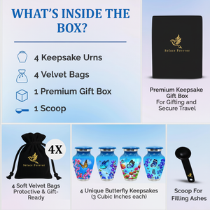 Urnas pequeñas para cenizas humanas, Juego de 4 Mini urnas de cremación de mariposas para mujeres, urnas de recuerdo conmemorativas con bolsa de terciopelo - Product Image 1