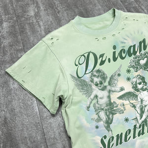 Camiseta cuadrada de cuello redondo de diseñador Vintage de alta calidad, camiseta desgastada con estampado de algodón de peso pesado, ropa de calle, camiseta de gran tamaño - Product Image 3