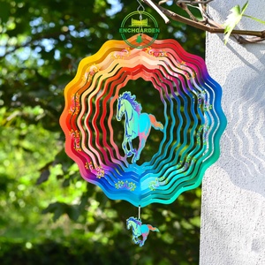 Venta al por mayor de molinillos de viento 3D de mandala de lujo con forma personalizada, con rodamientos de bolas, coloridos adornos de jardín y decoración fina de caballo - Product Image 6