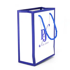 Boutique de presente de luxo com impressão personalizada com seus logotipos, alça de fita para joias brancas, sacolas de papel pequenas para roupas de compras