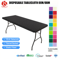 Nappe ajustée classique à carreaux noirs et blancs en non-tissé PEVA avec dos en polaire, cordon élastique, imperméable et anti-taches