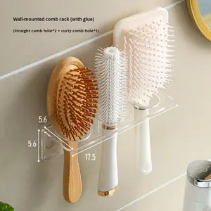 Porte-brosse à cheveux et peigne mural adhésif en acrylique durable pour salle de bain moderne avec 3 trous - Product Image 4