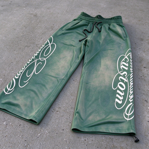 Pantalon de survêtement baggy personnalisé 100 % coton épais, délavé à l'acide, effet vieilli, double taille, coupe empilée - Product Image 1