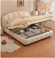 Cremefarbenes Massivholz-Rahmenbett Modernes Einfaches Französisches Puff-Cloud-Design Hauptschlafzimmer Großes Bett 1,8m/1,5m Softbag-Bett