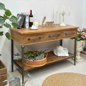 Meuble de salon, console d'entrée en bois massif avec cadre en métal rustique et plateau noir, rangement pour couloir - Product Image 3