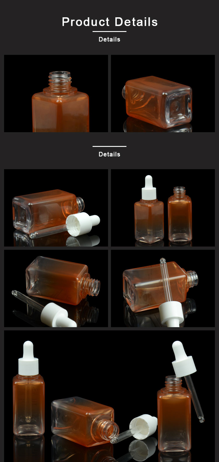 50ML Gradient PETG Cosmetic Bottle Square 20/410 Essential Oil Bottle Packaging