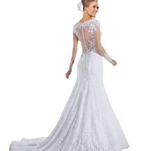 Mermaid Lace Wedding Dress V-Neck Illusion Sleeves White Bridal Gown 2026 - Product Image 5