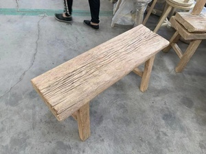 Chinese antieke vintage rustieke natuurlijke gerecycleerde oude eikenhouten lange bankkruk - Product Image 3