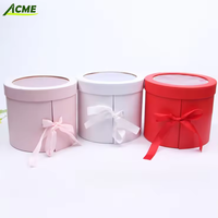 Boîte cadeau ronde à double couche rotative rigide avec fenêtre, gaufrage, pelliculage mat, recyclable, pour emballage floral de la Saint-Valentin