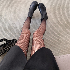 Fishnet Pantyhose For Women Black Sheer Rhinestone Mesh Thin Tights Youth Fashion Stockings - Product Image 1