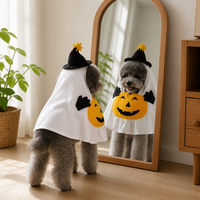 Costume d'Halloween pour chien fantôme, en polyester respirant imprimé, design simple, cape pour animal de compagnie avec sac citrouille, jolie cape de fête pour chats et chiens de taille moyenne