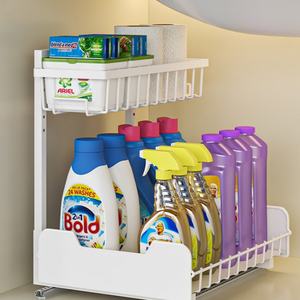 2层无孔金属抽屉架组织器立式储物盒，用于厨房浴室拉出调味品香料存储 - Product Image 5