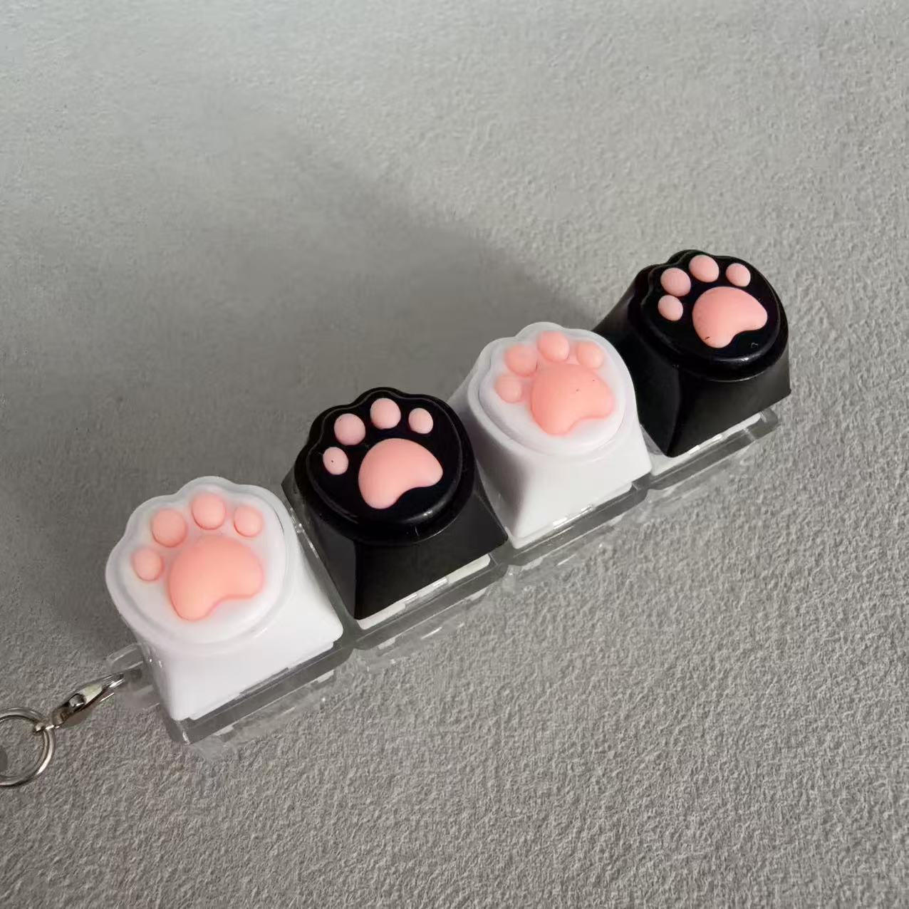 Coque transparente à quatre boutons - motif patte de chat en silicone (blanc, noir, blanc, noir)