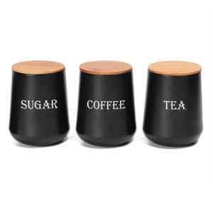 Wholesales <strong>Kitchen</strong> Counter Food <strong>Storage</strong> <strong>Tin</strong> for Sugar Coffee Tea 3PCS Canister Set Metal Food Jars - Product Image 1