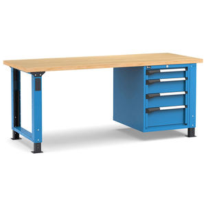 Établi réglable Fami Master 200cm en bleu avec plateau en bois et armoire à 4 tiroirs - Product Image 1