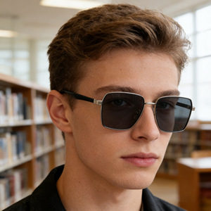 Lunettes de soleil polarisées carrées Ks-3835 pour hommes, monture noire, verres en nylon, protection UV400, pare-soleil de classe 2, monture en plastique et métal - Product Image 1