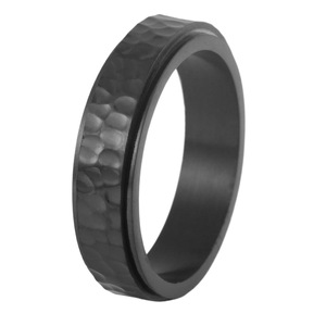 yunnique Hand Hammered <b>Titanium</b> Steel <b>Ring</b> Black Unisex Minimalist Jewelry Gift Geometric Pattern - Product Image 5