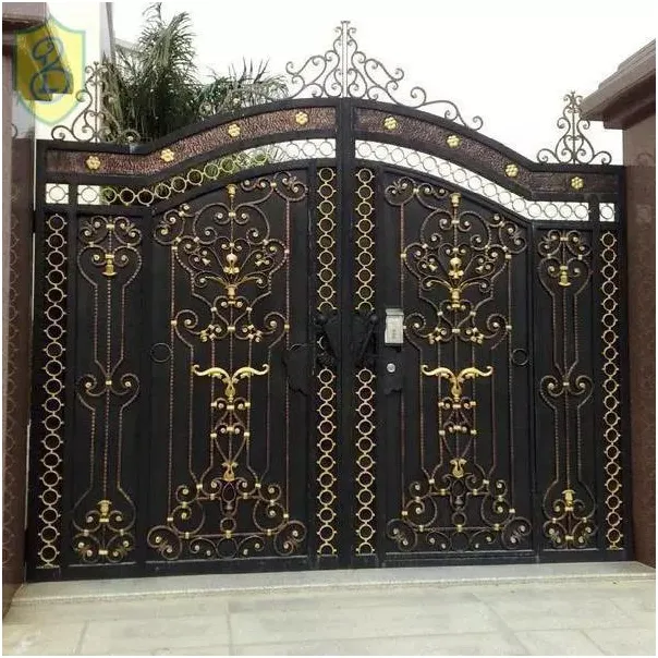 Puerta de Hierro forjado de doble puerta para exteriores, diseño de puerta principal de hierro galvanizado
