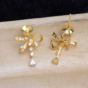 Support d'oreille en argent Wenchi S925 avec nœud, 10-12 mm, accessoires de bricolage pour bijoux en perles, semi-finis, 15669, composants de bijoux - Product Image 3