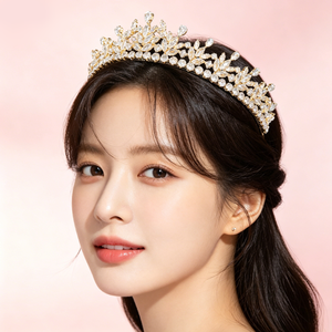 Diadème de Mariage Haut de Gamme en Zirconium Marquise, <span class=keywords><strong>Couronne</strong></span> Nuptiale Ornée Plaqué Or, Coiffe Étoilée en Cristal pour Quinceañera et Événements Spéciaux - Product Image 2
