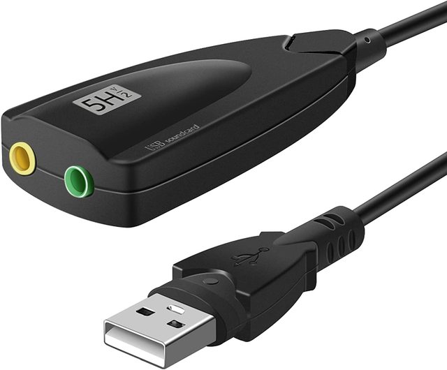 USB 7.1 External Audio Sound Adapter Card 5Hv2 Channel Converter to 3.5mm Headphone Microphone Jack for Mac