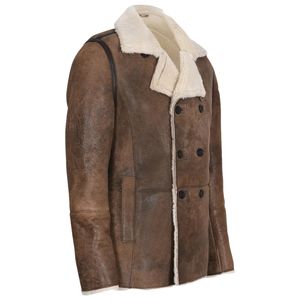 Veste en cuir aviateur marron vieilli pour homme, cuir véritable, vintage, bombardier, hiver, chaude, veste de vol, col en fourrure, streetwear - Product Image 2
