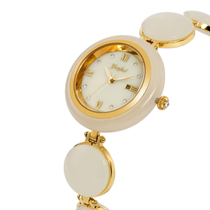 นาฬิกาข้อมือผู้หญิงหยกเฮเทียนสไตล์เรโทรลำลองสีเขียวขาววินเทจ - Product Image 3