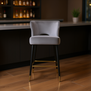 Woker Furniture Taburete de Bar Contemporáneo de Terciopelo Gris, 22 W x 19 D x 38.5 H, Metal Negro con Puntas Doradas - Product Image 2