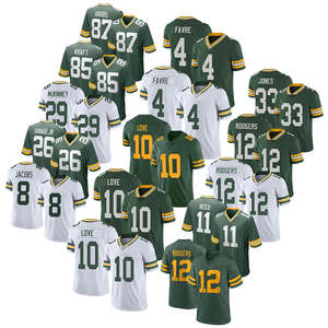 Jersey Sepak Bola Amerika Green Bay, Atasan Olahraga Bernapas, 10 JD Love, 8 Josh Jacobs, 4 Brett Favre, 33 Aaron Jones, Kaos Jahitan - Product Image 2