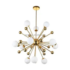 Lampu gantung kaca gelembung 2023, bentuk bunga besi pencahayaan emas desainer Italia Modern