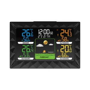EWETIME thermomètre sans fil à affichage couleur avec trois capteurs extérieurs horloge température station météo