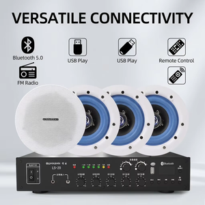 Sistema de Sonido PA Económico de <span class=keywords><strong>2</strong></span> Zonas 3RD DREAM LS-20, Paquete con Amplificador Mezclador de 200W, Altavoces de Techo de 5.25 Pulgadas, Cuerpo Metálico, 105dB SNR - Product Image 1